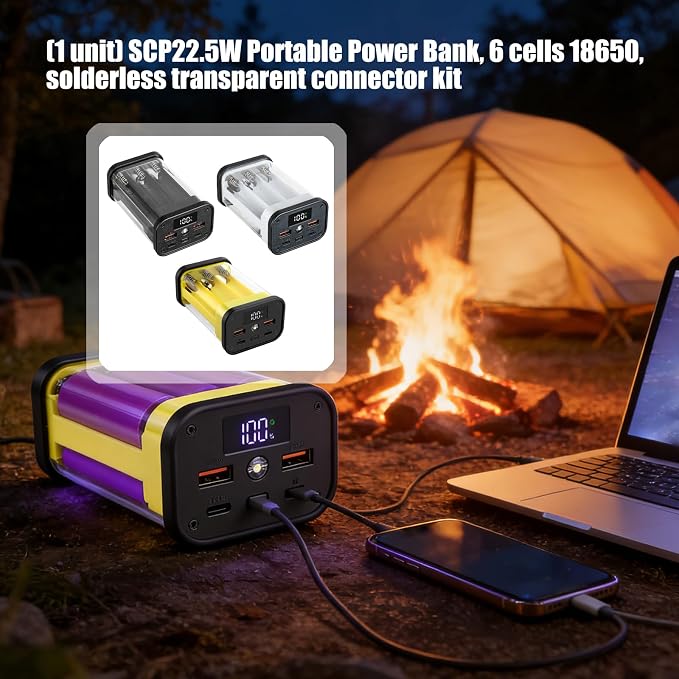 Transparent 18650 Battery Charger Case, Solderless Portable Charger Housing with Overload Protection, Detachable Design for Secure Device Charging