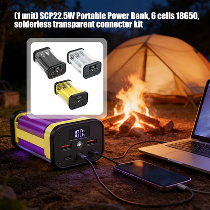 Transparent 18650 Battery Charger Case, Solderless Portable Charger Housing with Overload Protection, Detachable Design for Secure Device Charging
