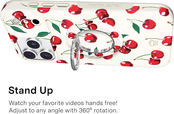 VELVET CAVIAR Compatible with MagSafe Phone Grip 2.0 | Cute Magnetic Ring Holder | Finger Loop Kickstand | Pop On Accessory for iPhone 17, 16, 15, 14, 13, 12 | Mon Cheri Cherry