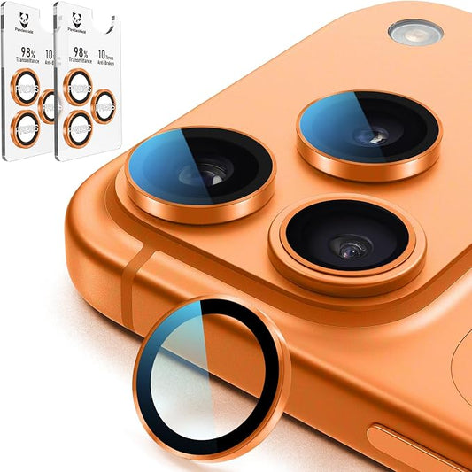 PandaShield 2-Pack Anti-Reflection Camera Lens Protector for iPhone 17/16/15 Pro & Pro Max, Easy Installation, Anti-Scratch,9H Hardness,98% Ultra Clarity,Maintains Original Lens Design – Cosmic Orange