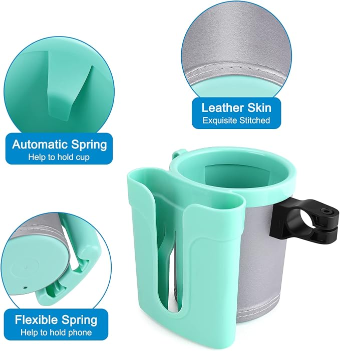 Accmor 3-in-1 Bike Cup Holder with Cell Phone Keys Holder, Bike Water Bottle Holders, Universal Bar Drink Cup Can Holder for Bicycles, Motorcycles, Scooters, Grey Green