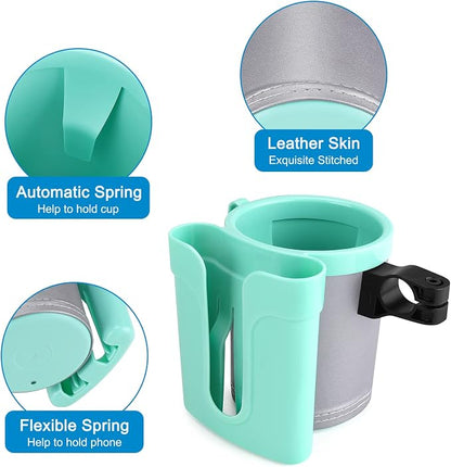 Accmor 3-in-1 Bike Cup Holder with Cell Phone Keys Holder, Bike Water Bottle Holders, Universal Bar Drink Cup Can Holder for Bicycles, Motorcycles, Scooters, Grey Green