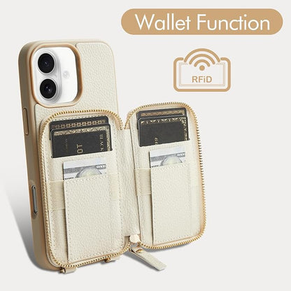 ZVE for iPhone 17 Case Wallet with Card Holder, Crossbody Phone Puese with Wrist Strap for Women 6.3" Beige