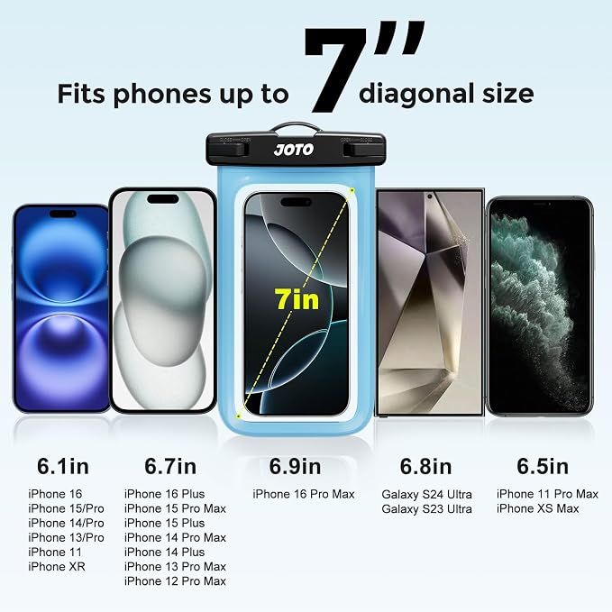 JOTO 2 Pack Waterproof Phone Pouch Case Up to 7", IPX8 Underwater Phone Case Cellphone Dry Bag for iPhone 17/Air 16 15 14 13 12 Pro Max Xs Max XR X 8 7 6S Plus SE/Galaxy S24 S23 S22 -Blue & Orange