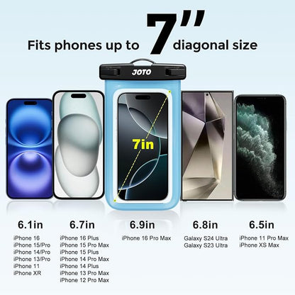 JOTO 2 Pack Waterproof Phone Pouch Case Up to 7", IPX8 Underwater Phone Case Cellphone Dry Bag for iPhone 17/Air 16 15 14 13 12 Pro Max Xs Max XR X 8 7 6S Plus SE/Galaxy S24 S23 S22 -Blue & Orange