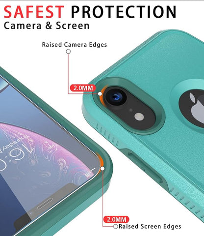 Diverbox for iPhone XR Case [Tempered Glass Screen Protector] [Shockproof] [Dropproof] Heavy Duty Protection Phone Case Cover for Apple iPhone XR (Teal)