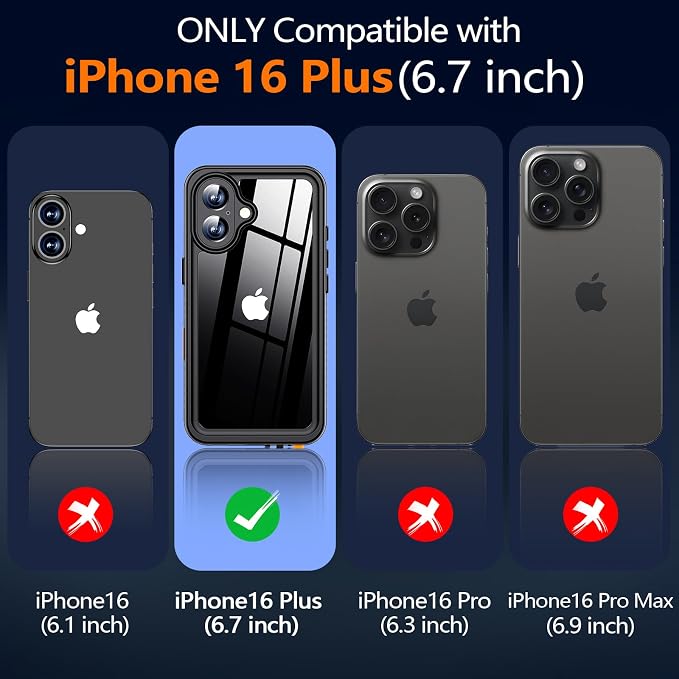 xiwxi for iPhone 16 Plus Case Waterproof,[IP68 Underwater][Built-in Screen Protector ][Compatible with MagSafe][15FT Military Dropproof][Dustproof] Full Body Shockproof Protective Phone Case 6.7"