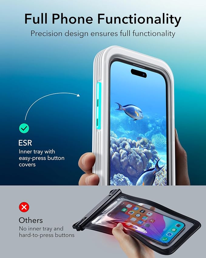 ESR Waterproof Phone Pouch for iPhone 13 Pro / 14 Pro / 15 Pro, Underwater Touch Sensitivity, IPX8 Floating Waterproof Cellphone Case with Lanyard, Dry Bag for Snorkeling, Clear