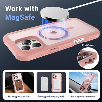 jaroco Magnetic for iPhone 16 Pro Max Case, [Compatible with MagSafe][Military Grade Drop Protection][Heavy Duty Protection][Non-Slip][Shockproof] 2-Layer Durable Bumper Phone Case 6.9''-Pink