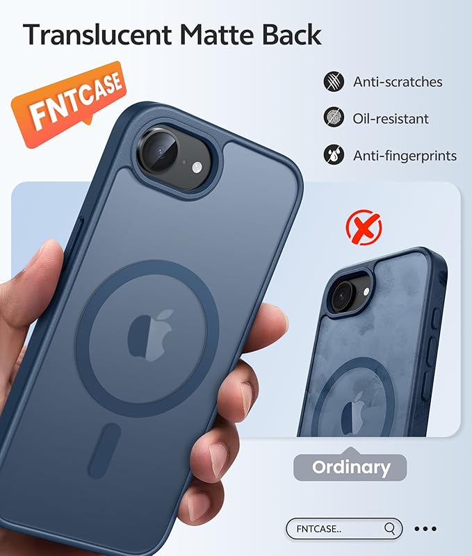 FNTCASE for iPhone 17e Case: iPhone 16e Phone Case [Compatible with Magsafe] Translucent Matte Cases with [Screen Protector] Military Grade Shockproof Protective Phone Cover - Blue