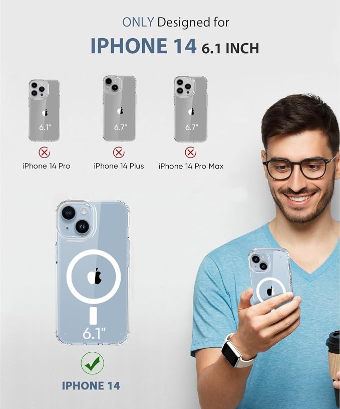 Compatible with iPhone 14 Case Clear, Built-in Screen Protector, with Camera Lens Protector, [Compatible with MagSafe] Full Body Phone Case, Magnetic Protective Cover for 14 6.1" (Clear)