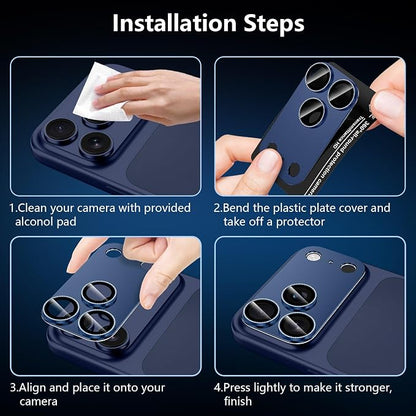 for iPhone 17 Pro Camera Lens Protector, [Military Grade Shatterproof] [Strong Adsorption] [Case Friendly] Full Coverage Metal Aluminum Alloy 9H Tempered Glass Camera Screen Cover, Navy Blue