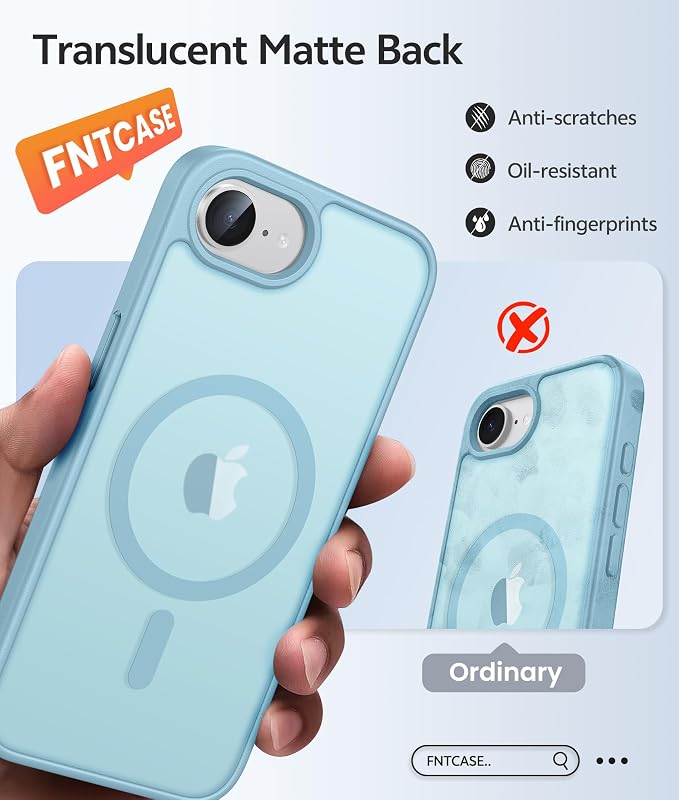 FNTCASE for iPhone 17e Case: iPhone 16e Phone Case [Compatible with Magsafe] Translucent Matte Cases with [Screen Protector] Military Grade Shockproof Protective Phone Cover - Teal