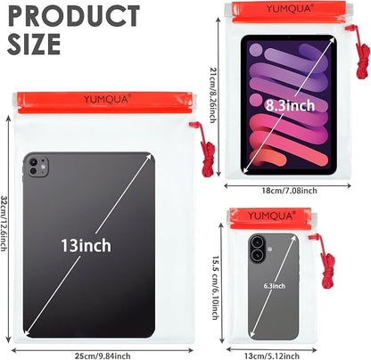 YUMQUA Clear Waterproof Bag, Waterproof Document Pouch Passport Holder Water Tight Map Case Waterproof Pouch Water Proof Small Dry Bags for Kindle Phone Tablet Camera, Kayak Boat PaddleBoard