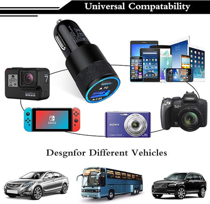 USB C Fast Car Charger,30W 3.0 PD Type C Car Adapter 2 Port USB C Car Plug Compatible for iPhone 17/16/15/14/13/12 Pro Max/11 Pro/SE/X/XR/8/7/6 Plus,Samsung Galaxy S25 S24 S23 S22 S21 S20,Pixel 9 8 7