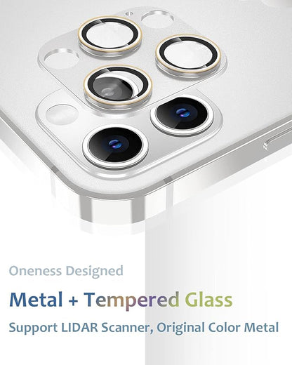 [2 Pack] Camera Lens Protector Compatible for iPhone 13 Pro / 13 Pro Max Metal Plus Tempered Glass Camera Cover Support LIDAR Scanner, Anti-Explosion for iPhone 13 Pro Max /13 Pro Silver Gold