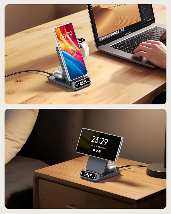 Magnetic Wireless Charging Station for Samsung, 3-in-1 Foldable Fast Charger for Galaxy S26/S25/S24/S23/Z Fold & Flip 7/6/5, Galaxy Watch 8/7/6/5 Pro/Ultra & Buds, SwanScout 708SM (Need Magnetic Case)