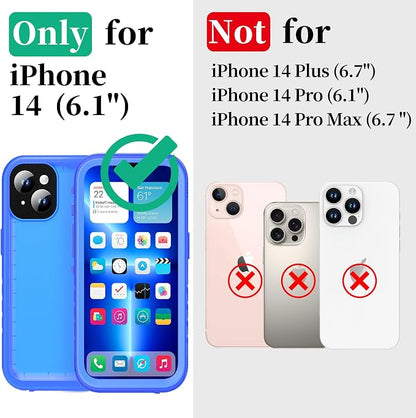Cozycase Compatible with iPhone 14 Waterproof Case - Full Body Shockproof Dustproof Dropproof Built in Screen Protector Rugged Waterproof Case for iPhone 14 6.1 Inche Blue