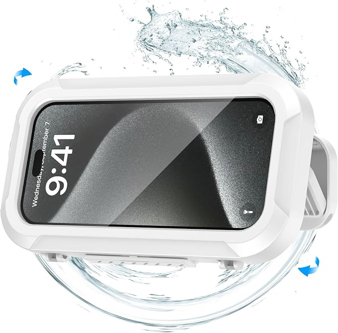 Shower Phone Holder Waterproof - 360° Bathroom Wall Phone Mount Stand Water Proof Anti Fog Case, Suitable for Phones Under 7 inches (Second Generation Whine)