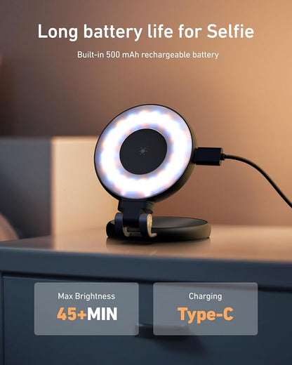 TELESIN C03 Magnetic Phone Beauty Selfie Light Compatible with iPhone Magsafe, CRI97 360° LED Selfie Ring Fill Light with Mirror for Selfies/Photography/TikTok/Zoom Calls/Video Conference(Black)