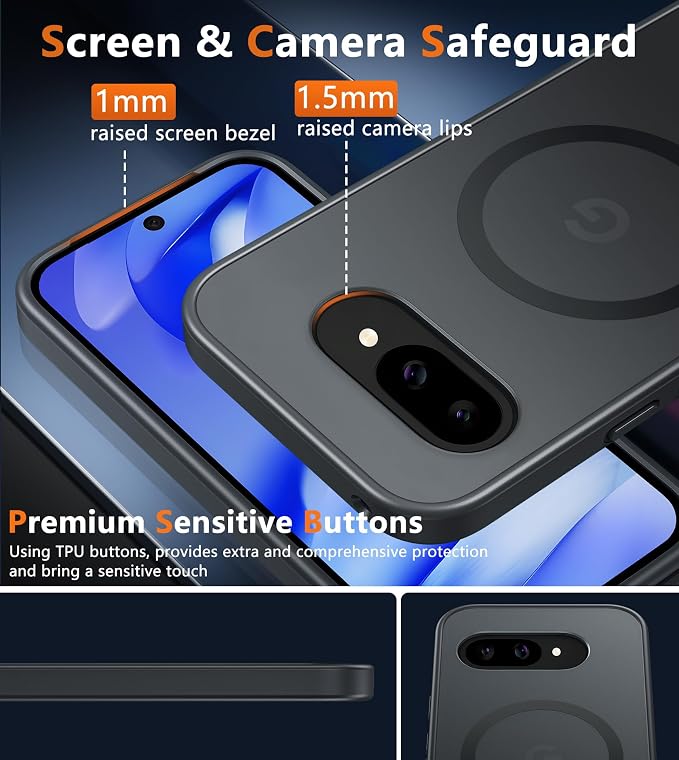FNTCASE for Google Pixel 9a Case: [Compatible with Magsafe] Translucent Matte Magnetic Phone Cover - Military Grade Drop Protection - Shockproof Protective Cases for Pixel 9A (Black)