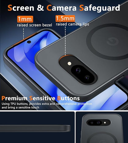 FNTCASE for Google Pixel 9a Case: [Compatible with Magsafe] Translucent Matte Magnetic Phone Cover - Military Grade Drop Protection - Shockproof Protective Cases for Pixel 9A (Black)