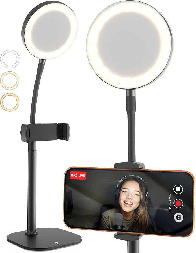 Phone Stand for Recording with Light for Desk - ChatStand Halo 9-13" Adjustable, Portable Ring Light Tripod, iPhone Stand for Desk & Phone Holder for Video Recording, Filming, Zoom Calls (Night Black)