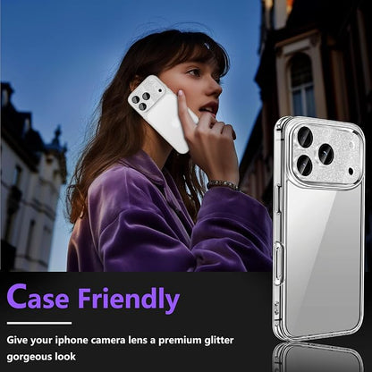 Camera Lens Protector for iPhone 17 Pro, Bling Glitter Camera Cover with 9H Tempered Glass Metal Ring, Anti-Scratch Lens Protector for iPhone 17 Pro (Glitter - Silver)