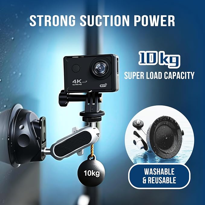 Suction Car Phone Mount Windshield, Universal 360° Rotating Car Window Phone Mount Video Recording Vlog Selfie Live Streaming Car Phone Holder for DJI GoPro Insta 360 Camera