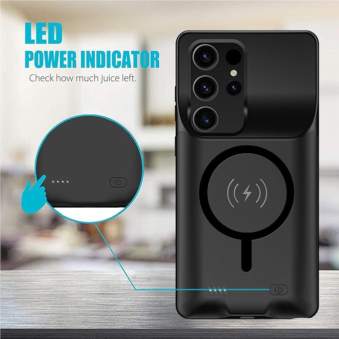 Battery Case for Galaxy S22 Ultra/S23 Ultra, [12000mAh] Slim Portable Protective Fast Charging Case Backup Power Bank Battery Case Compatible with Galaxy S22 Ultra/S23 Ultra-6.8 inch-Black