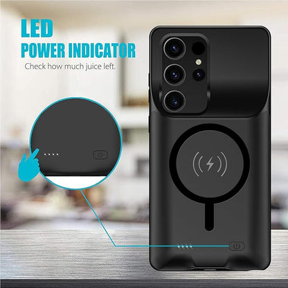 Battery Case for Galaxy S22 Ultra/S23 Ultra, [12000mAh] Slim Portable Protective Fast Charging Case Backup Power Bank Battery Case Compatible with Galaxy S22 Ultra/S23 Ultra-6.8 inch-Black