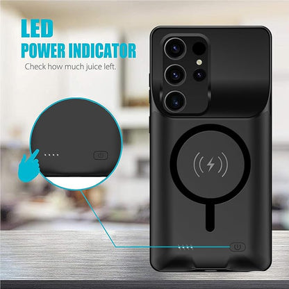 Battery Case for Galaxy S24 Ultra, 12000mAh High Capacity Portable Charger Rechargeable Smart Battery Pack Compatible with Galaxy S24 Ultra 6.8 inch Charging Case Support Wireless & Carplay - Black