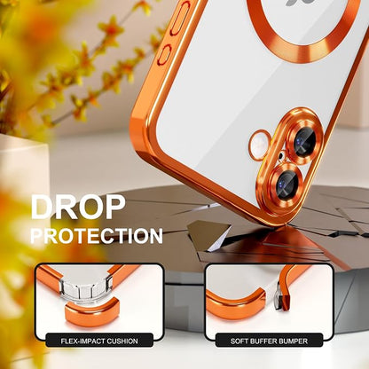 Misea Magnetic for iPhone 17 Case Compatible with MagSafe [Never Yellowing] [Military Grade Drop Protection] Full Camera Lens Protector Plating Soft Clear Phone Case for Women, Cosmic Orange