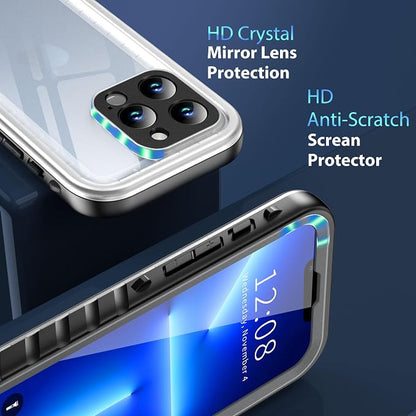SPORTLINK for iPhone 13 Pro Waterproof Case - Full Body Shockproof Dustproof Phone Screen Protector Rugged Waterproof Case for iPhone 13 Pro 6.1 Inches Black/Frosted Clear