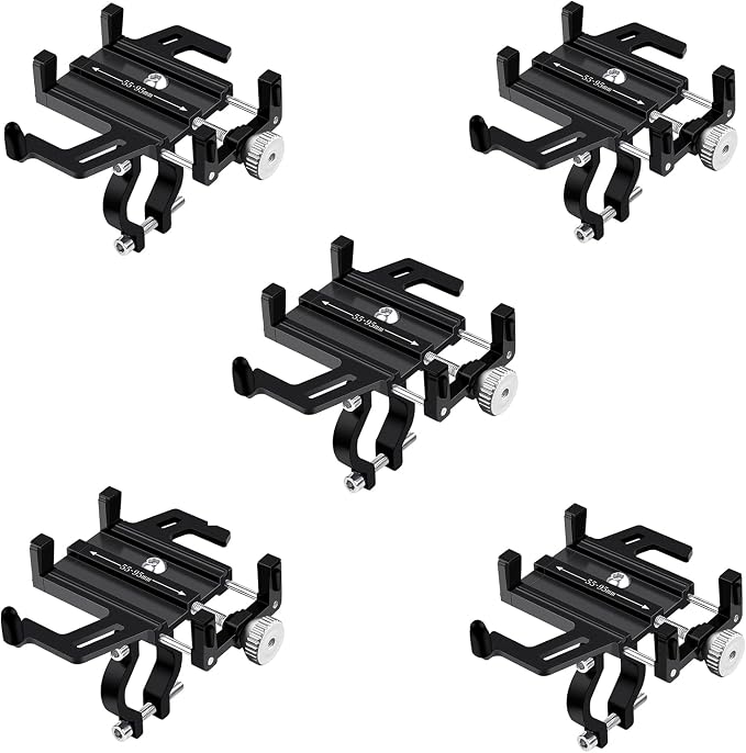 NineLeaf 5Pcs Bike Phone Mount Holder, Aluminum Motorcycle Phone Mount, Bicycle Handlebar Cell Phone Mount Rotatable for Exercise Bike Ebike Scooter Camera Friendly Suitable for 2.2"-3.7" Phones