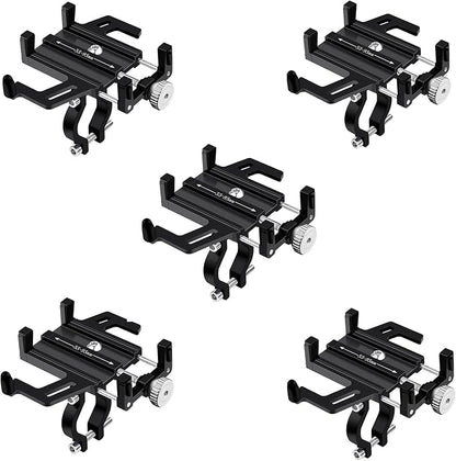 NineLeaf 5Pcs Bike Phone Mount Holder, Aluminum Motorcycle Phone Mount, Bicycle Handlebar Cell Phone Mount Rotatable for Exercise Bike Ebike Scooter Camera Friendly Suitable for 2.2"-3.7" Phones