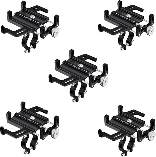 NineLeaf 5Pcs Bike Phone Mount Holder, Aluminum Motorcycle Phone Mount, Bicycle Handlebar Cell Phone Mount Rotatable for Exercise Bike Ebike Scooter Camera Friendly Suitable for 2.2"-3.7" Phones
