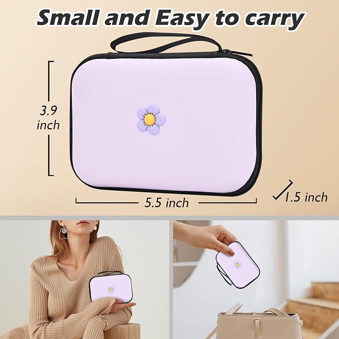 CameCosy DIY Phone Charger Case Storage Set with Earphone Wire Saver and Lovely Cable Storage Bag, Cute Charger Protector Cord Organizer for iPhone (Purple Flower)