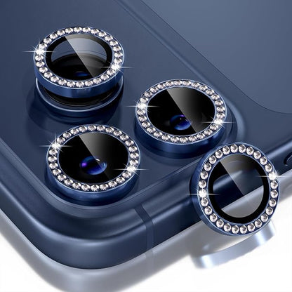 Choiche Compatible for iPhone 17 Pro/iPhone 17 Pro Max Camera Lens Protector Bling, 9H Tempered Glass Camera Cover Screen Protector Metal Ring Decoration Accessories (Diamond-Blue)