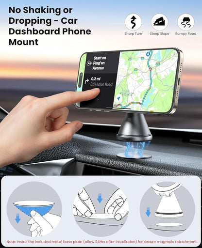 Detachable Magnetic Phone Holder for Car & Gym - All Aluminum Alloy Base Stays on Car Dashboard, Portable Phone Mount for iPhone 12/13/14/15/16/17 Series