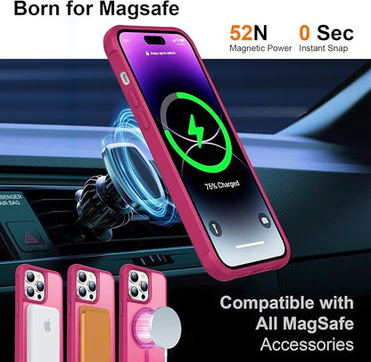 360° Magnetic Swivel Ring for iPhone 14 pro case, Built-in Metal Stand and Ring Holder, Magsafe Compatible, Military Grade Protection, Shockproof - Rose Pink