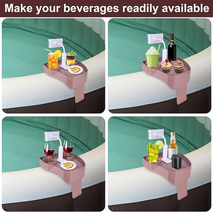 Hot Tub Tray with Phone Holder, Adjustable Spa Bath Bathtub Table with 2 Beverage Slots & Drainage Holes Non-Slip Caddy for Floating Inflatable Pools Above Ground Tubs & Outdoor Spas Accessories