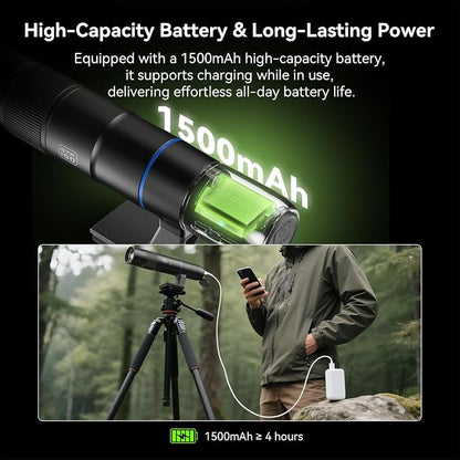 45X Wireless Digital Telephoto Lens, High Power HD Electronic Telephoto Phone Lens with 2.4G Wi-Fi App Connect, 1500mAh Battery for Birdwatching, Watch Concerts, Watch Match, Moon Viewing
