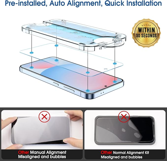 amFilm Auto-Alignment OneTouch for Samsung Galaxy S24 FE 6.7'' Screen Protector + Camera Lens Protector,Tempered Glass,30 seconds Installation, Bubble Free, Case Friendly, Anti-Scratch [2+2 Pack]