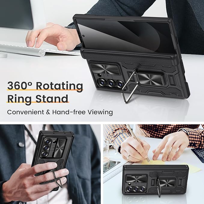 VEGO for Samsung Z Fold 6 Case with Hinge Protection & Kickstand, Black | Full-Body Built-in Privacy Screen Protector Slide Camera Cover - Shockproof Protective Case for Galaxy Z Fold 6 5G 2024