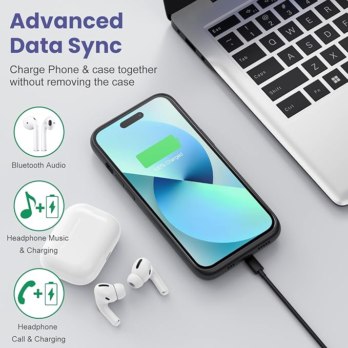 Battery Charging Case for iPhone 12Pro Max/13Pro Max/14Pro Max/14Plus (6.7 Inch), Powerful 8600mAh Portable Rechargeable Charger Cover for iPhone 14ProMax/14Plus/13Promax/12Promax Battery Case-Black