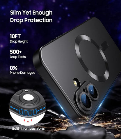 Magnetic for iPhone 17 Case [Compatible with MagSafe][Built-in Camera Lens Protector] Slim Thin Soft Silicone Bumper Shockproof Metallic Luster Phone Case (Black)