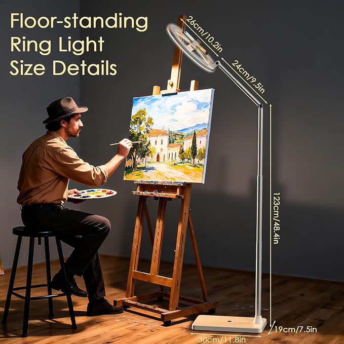 10" Selfie Ring Light with Stand, Tall Adjustable Overhead Phone Mount with LED Light, Phone Holder with Camera Remote for TikTok, YouTube, Live Streaming, Video Recording