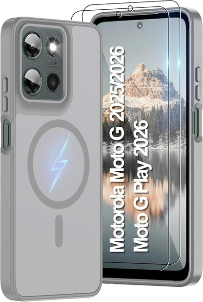for Motorola Moto G 2025/2026 Case & Moto G PIay 2026 Case[Compatible with Magsafe] Translucent Matte Magnetic,Slim Thin Duty Shockproof with Screen Protector for G 5g 2025/2026 & G PIay 2026-Gray