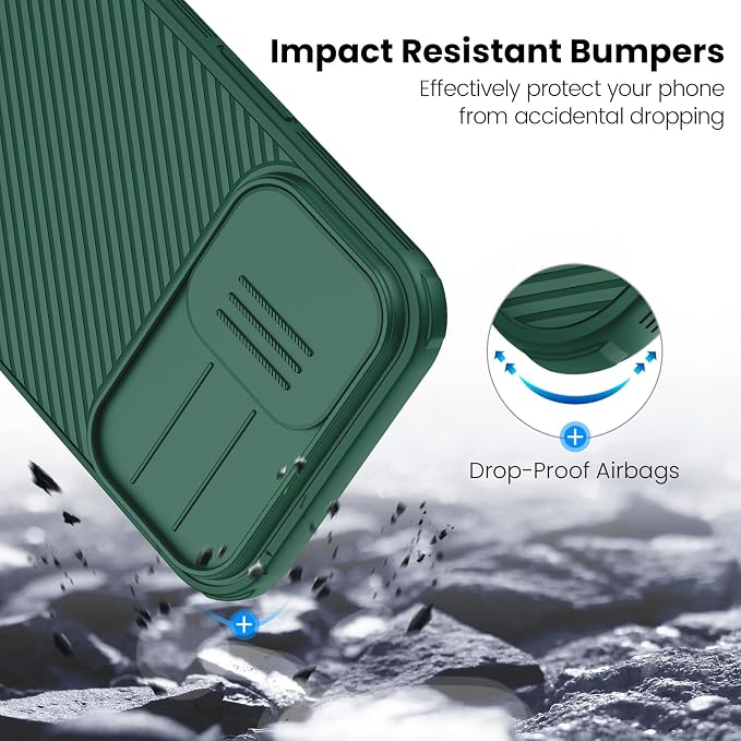 Nillkin for iPhone 17 Case with Slide Camera Cover, Thin Slim Fit, Shockproof Protective, Protector Privacy, Phone Case iPhone 17 Camera Lens Protector 6.3 inch, Green
